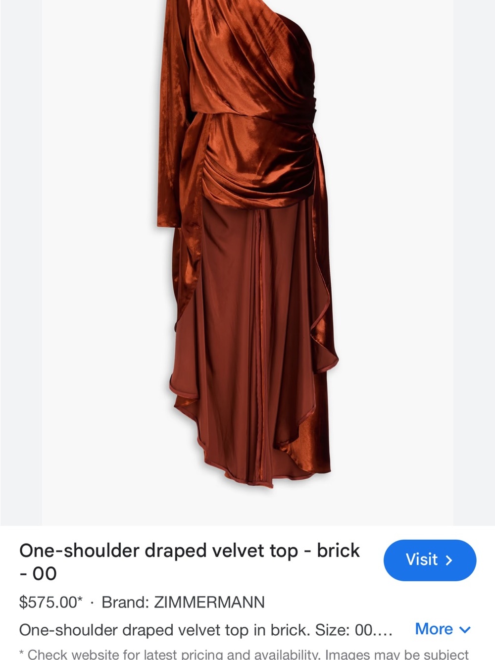 Zimmermann One-Shoulder Draped Velvet Gown in Brick